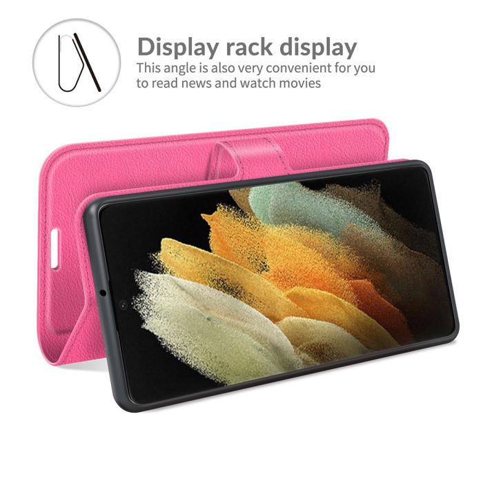 Bild 6, Samsung Galaxy S22 Ultra Fodral Litchi Läder Rosa