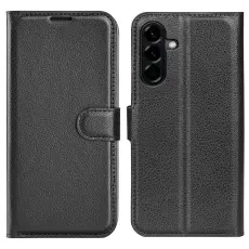 Samsung Galaxy A57 5G Fodral Litchi L&auml;der Svart