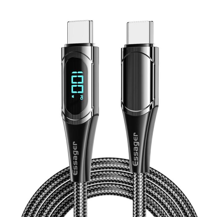 Bild 1, ESSAGER 1m 100W USB-C - USB-C LED Snabbladdning Svart