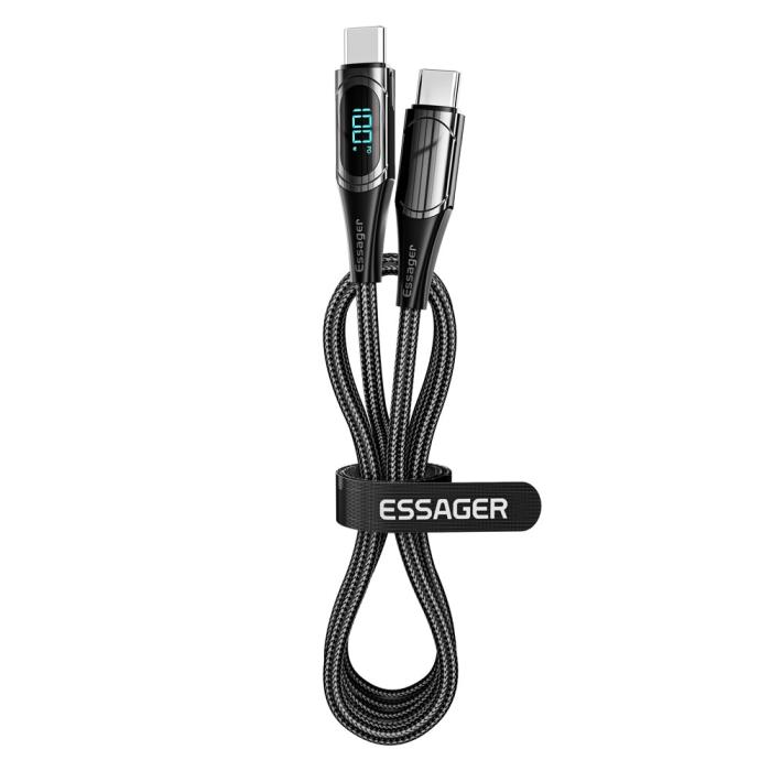 Bild 2, ESSAGER 1m 100W USB-C - USB-C LED Snabbladdning Svart