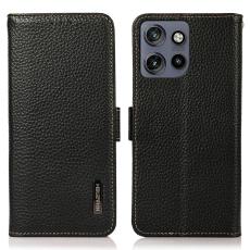 KHAZNEH Motorola Edge 50 Fodral RFID &Auml;kta L&auml;der Svart