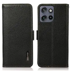 KHAZNEH Motorola Edge 50 Fodral RFID &Auml;kta L&auml;der Svart