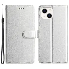 iPhone 15 Plus Fodral Silk Textur Med Snodd Silver