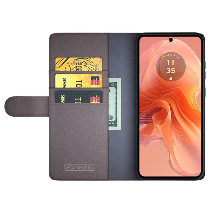 Bild 2, Motorola Moto G04 4G/G24 4G Äkta Läder Fodral Brun