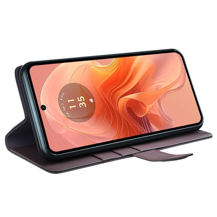 Bild 3, Motorola Moto G04 4G/G24 4G Äkta Läder Fodral Brun