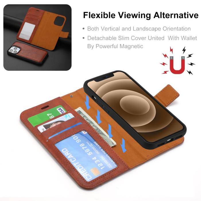 Bild 2, iPhone 15 Plus 2in1 Magnet Fodral Crazy Horse Brun
