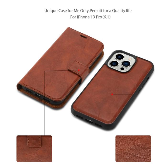 Bild 4, iPhone 15 Plus 2in1 Magnet Fodral Crazy Horse Brun