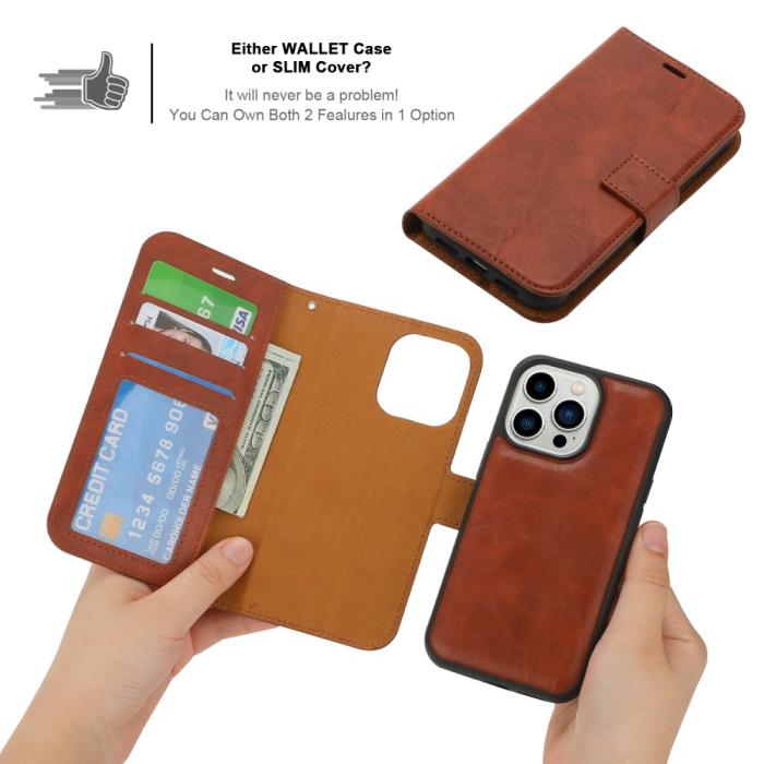 Bild 5, iPhone 15 Plus 2in1 Magnet Fodral Crazy Horse Brun