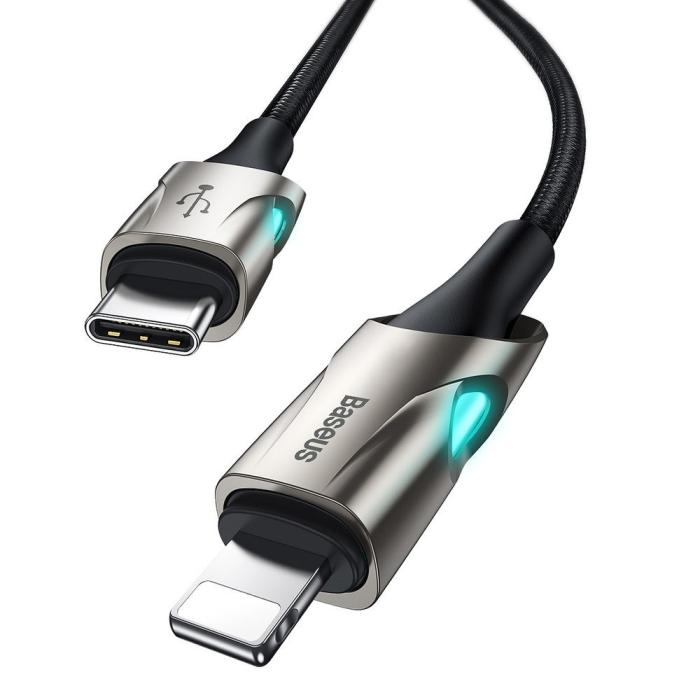 Bild 2, Baseus 1m 18W PD Lightning - USB-C Med LED - Svart