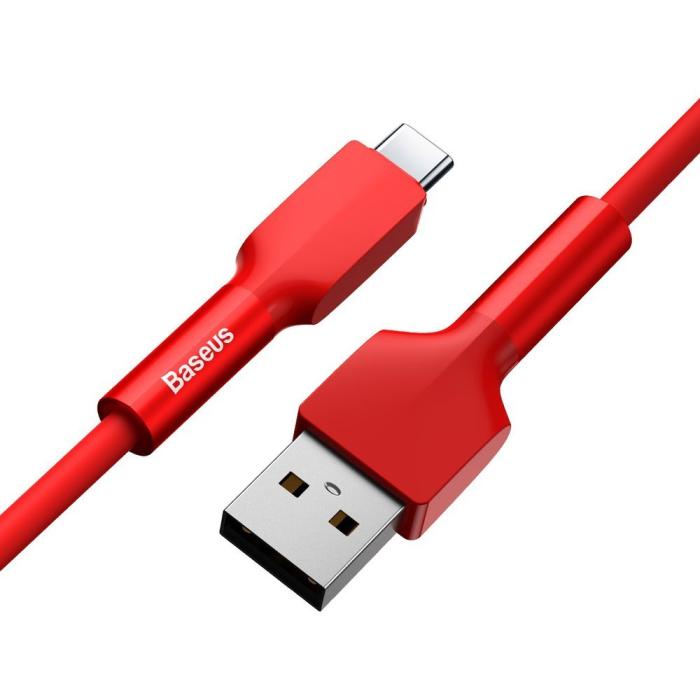 Bild 3, Baseus Silica Gel 1m 3A USB-C Kabel - Röd