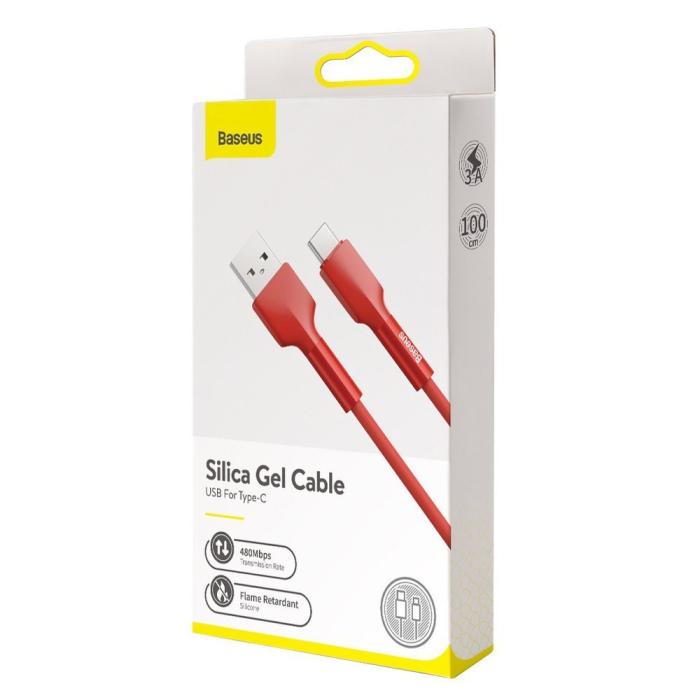 Bild 4, Baseus Silica Gel 1m 3A USB-C Kabel - Röd