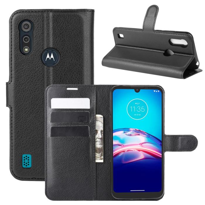 Bild 1, Motorola Moto E6s (2020) - Litchi Plånboksfodral - Svart