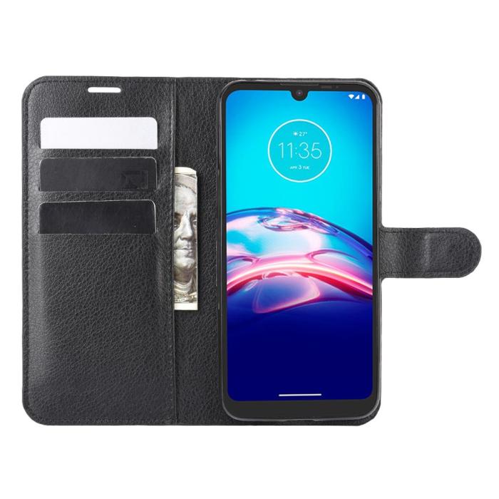 Bild 4, Motorola Moto E6s (2020) - Litchi Plånboksfodral - Svart