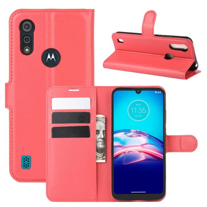 Bild 1, Motorola Moto E6s (2020) - Litchi Plånboksfodral - Röd