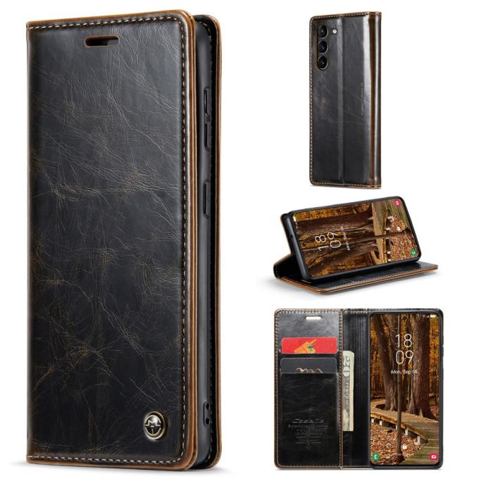 Bild 1, CASEME Samsung Galaxy S23 Plus Fodral Wax Textur Mörk Brun