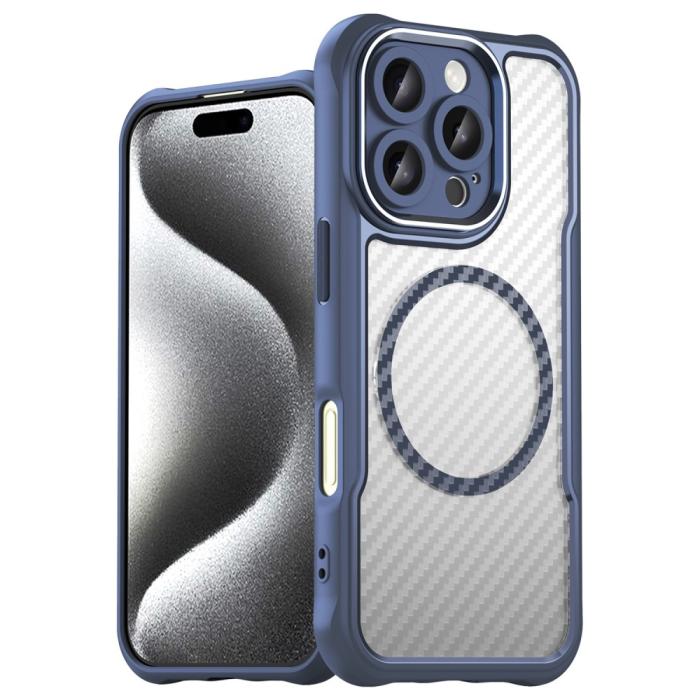 Bild 1, iPhone 16 Pro Max Skal MagSafe Hybrid Kolfiber Textur Blå
