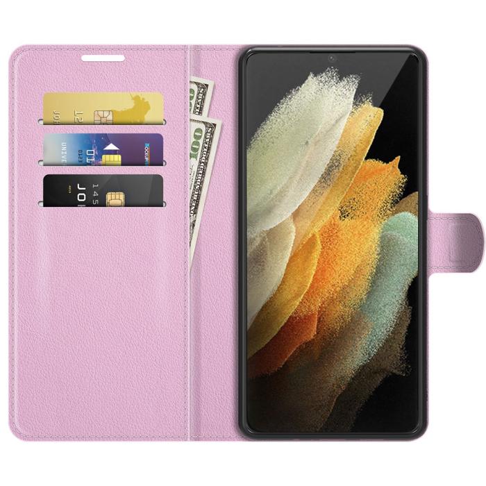 Bild 4, Samsung Galaxy S22 Ultra Fodral Litchi Läder Ljus Rosa