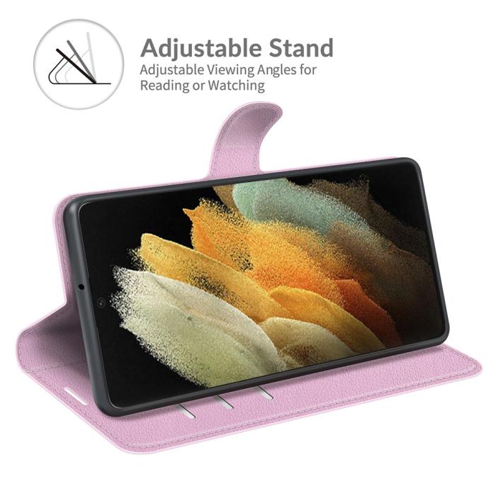 Bild 5, Samsung Galaxy S22 Ultra Fodral Litchi Läder Ljus Rosa