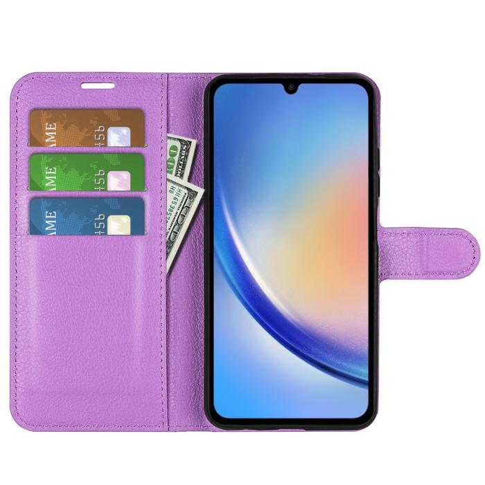 Bild 2, Samsung Galaxy A35 5G Fodral Läder Litchi Lila
