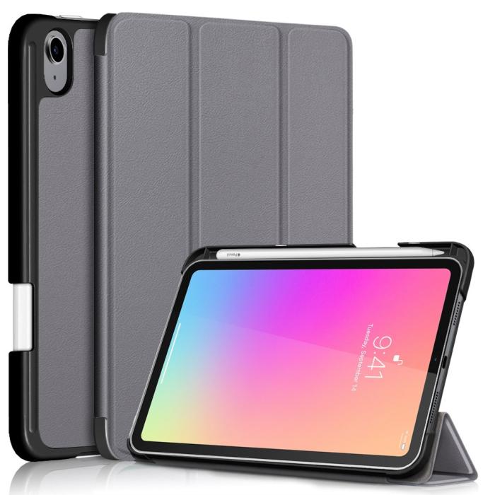 Bild 1, iPad Mini 2024/2021 Fodral Tri-Fold Med Pennhållare Grå
