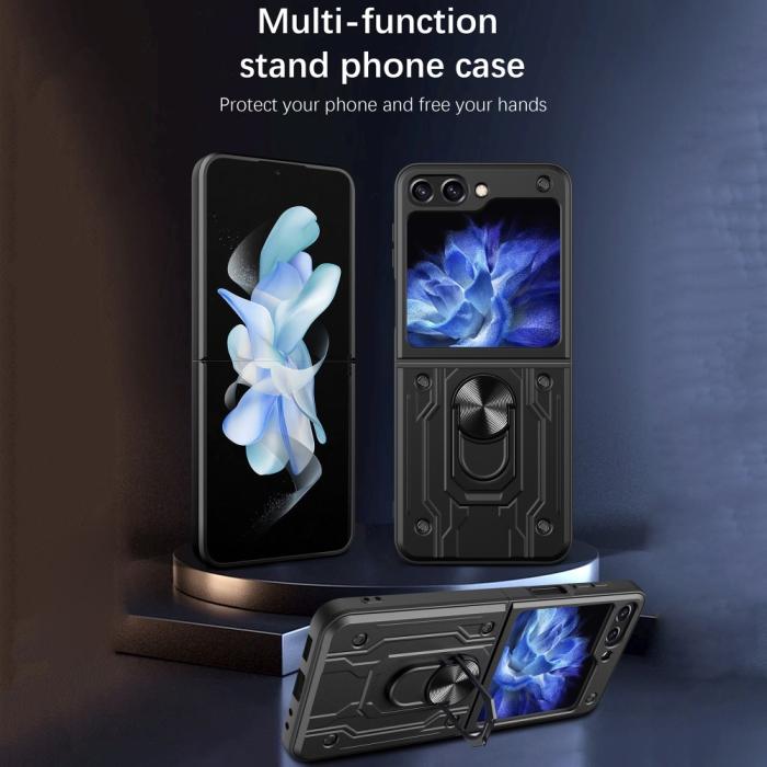 Bild 2, Galaxy Z Flip 6 / 7 FE Skal Armor Hyrbid Ringskal Svart