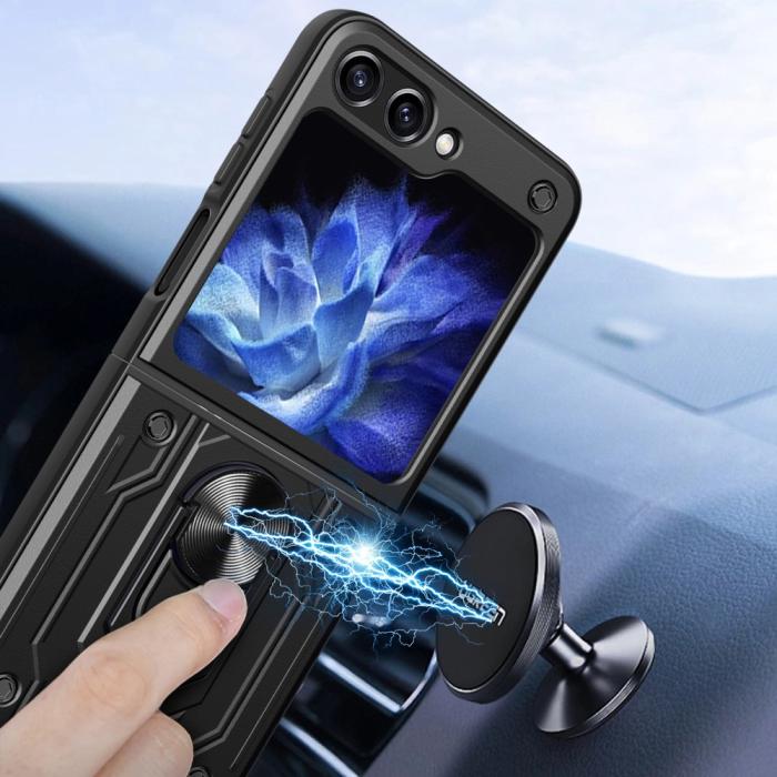Bild 6, Galaxy Z Flip 6 / 7 FE Skal Armor Hyrbid Ringskal Svart