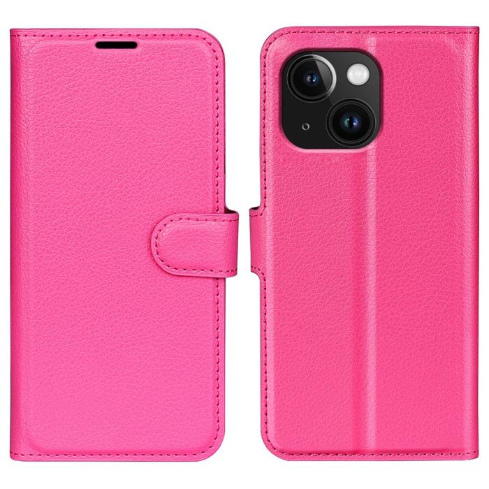 Bild 1, iPhone 15 Plus Fodral Litchi Textur Rosa