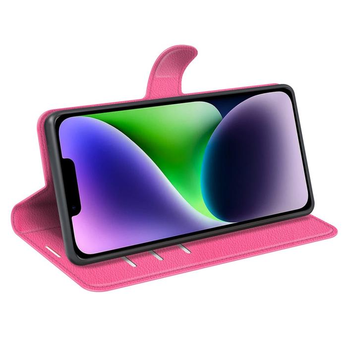 Bild 3, iPhone 15 Plus Fodral Litchi Textur Rosa