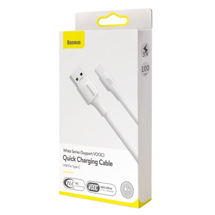 Bild 3, Baseus VOOC 1m 5A USB-C QC3.0 Kabel - Vit
