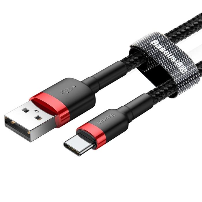 Bild 3, Baseus Cafule 2m USB-C QC3.0 Laddningskabel - Svart/Röd