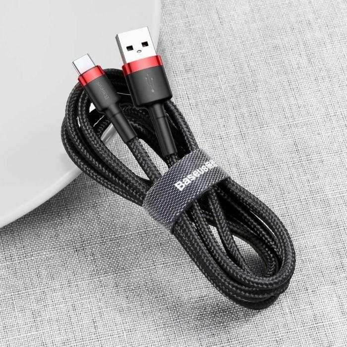 Bild 4, Baseus Cafule 2m USB-C QC3.0 Laddningskabel - Svart/Röd