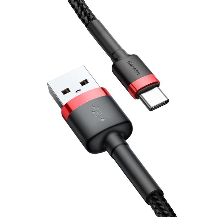 Bild 5, Baseus Cafule 2m USB-C QC3.0 Laddningskabel - Svart/Röd