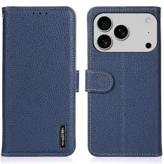 KHAZNEH iPhone 17 Pro Fodral &Auml;kta L&auml;der Bl&aring;