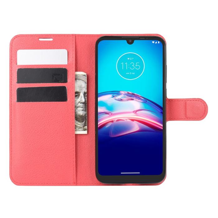 Bild 4, Motorola Moto E6s (2020) - Litchi Plånboksfodral - Röd