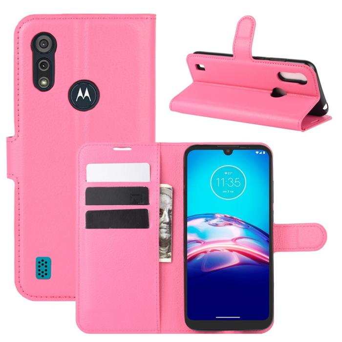 Bild 1, Motorola Moto E6s (2020) - Litchi Plånboksfodral - Rosa