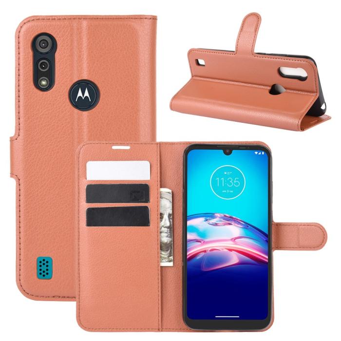 Bild 1, Motorola Moto E6s (2020) - Litchi Plånboksfodral - Brun