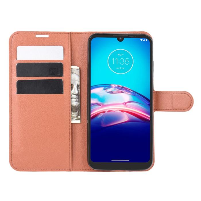 Bild 4, Motorola Moto E6s (2020) - Litchi Plånboksfodral - Brun