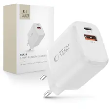 Tech-Protect 30W V&auml;ggladdare PD QC3.0 USB-C / USB-A Vit