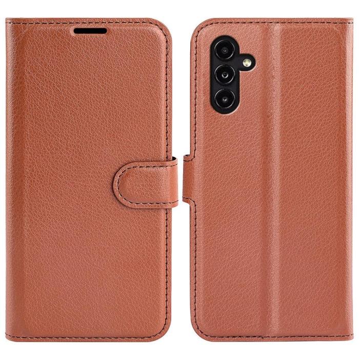 Bild 1, Samsung Galaxy A14 4G/5G Fodral Litchi Läder Brun