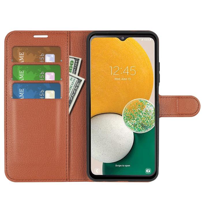 Bild 2, Samsung Galaxy A14 4G/5G Fodral Litchi Läder Brun