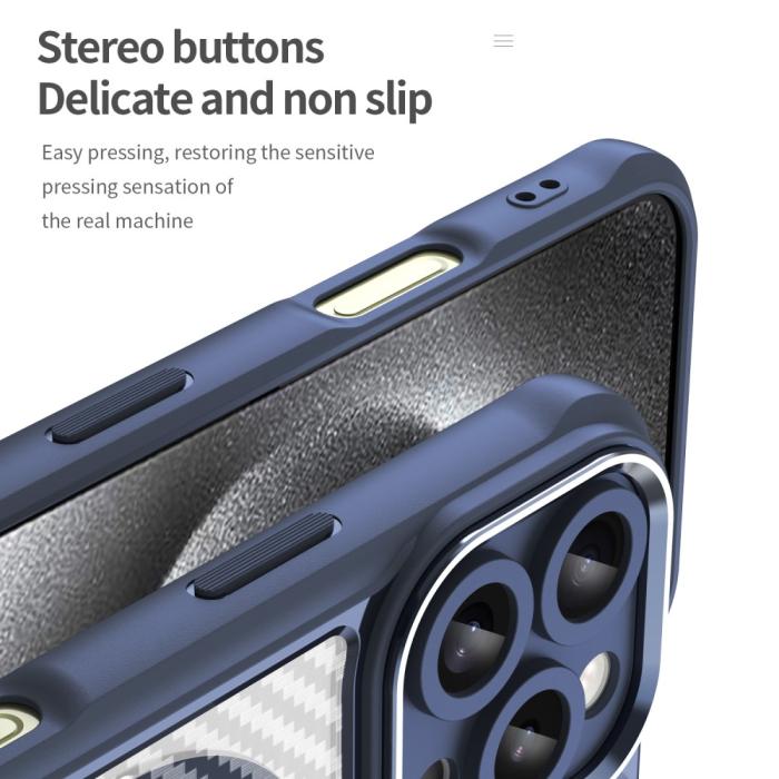 Bild 6, iPhone 16 Pro Max Skal MagSafe Hybrid Kolfiber Textur Blå