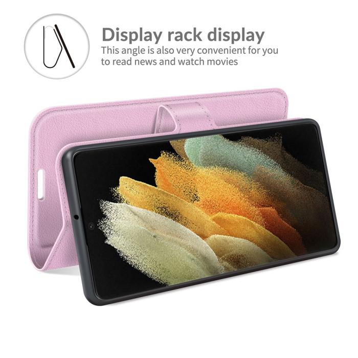 Bild 6, Samsung Galaxy S22 Ultra Fodral Litchi Läder Ljus Rosa