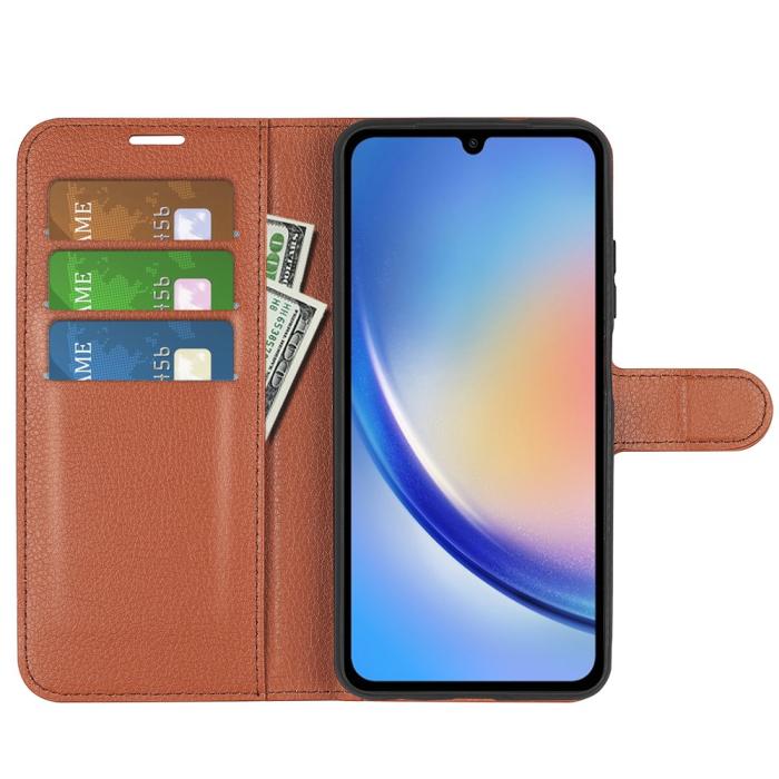 Bild 2, Samsung Galaxy A35 5G Fodral Läder Litchi Brun