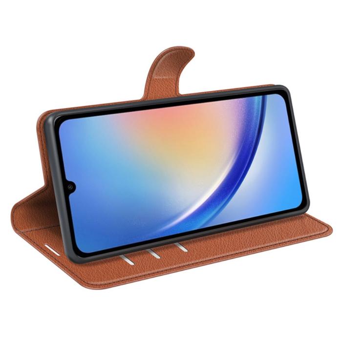 Bild 3, Samsung Galaxy A35 5G Fodral Läder Litchi Brun