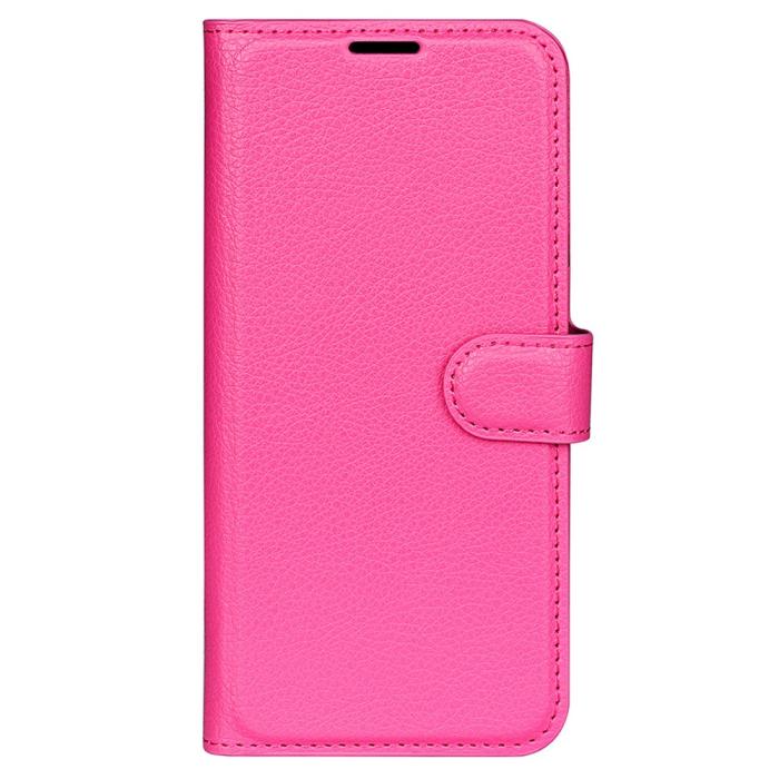 Bild 5, iPhone 15 Plus Fodral Litchi Textur Rosa