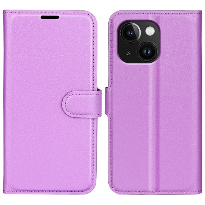 Bild 1, iPhone 15 Plus Fodral Litchi Textur Lila