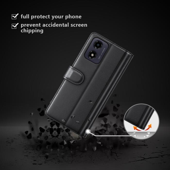 Bild 4, Motorola Moto G04 4G/G24 4G Äkta Läder Fodral Svart