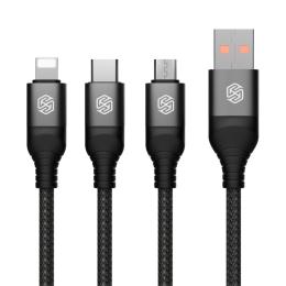 NILLKIN 4.4A 3in1 Lightning/USB-C/MicroUSB Laddningskabel Nylon Svart