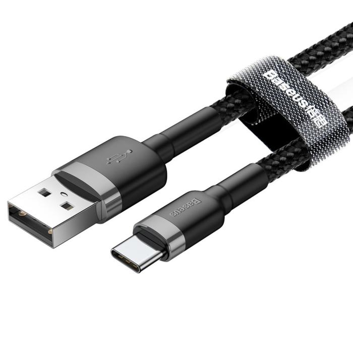 Bild 3, Baseus Cafule 3m USB-C QC3.0 Laddningskabel - Svart/Grå