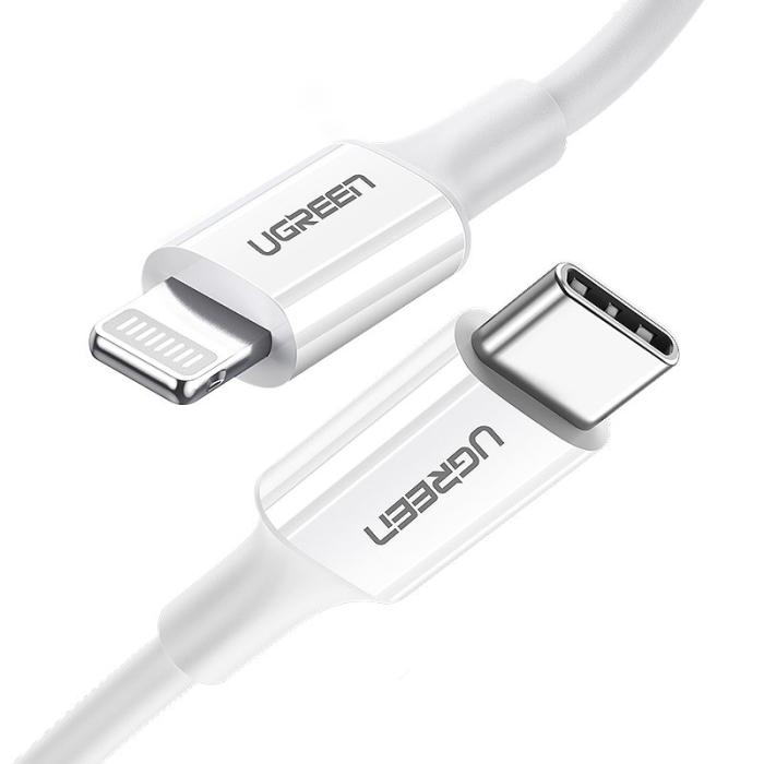 Bild 2, Ugreen 1m MFi 18W 3A Lightning - USB-C Kabel - Vit
